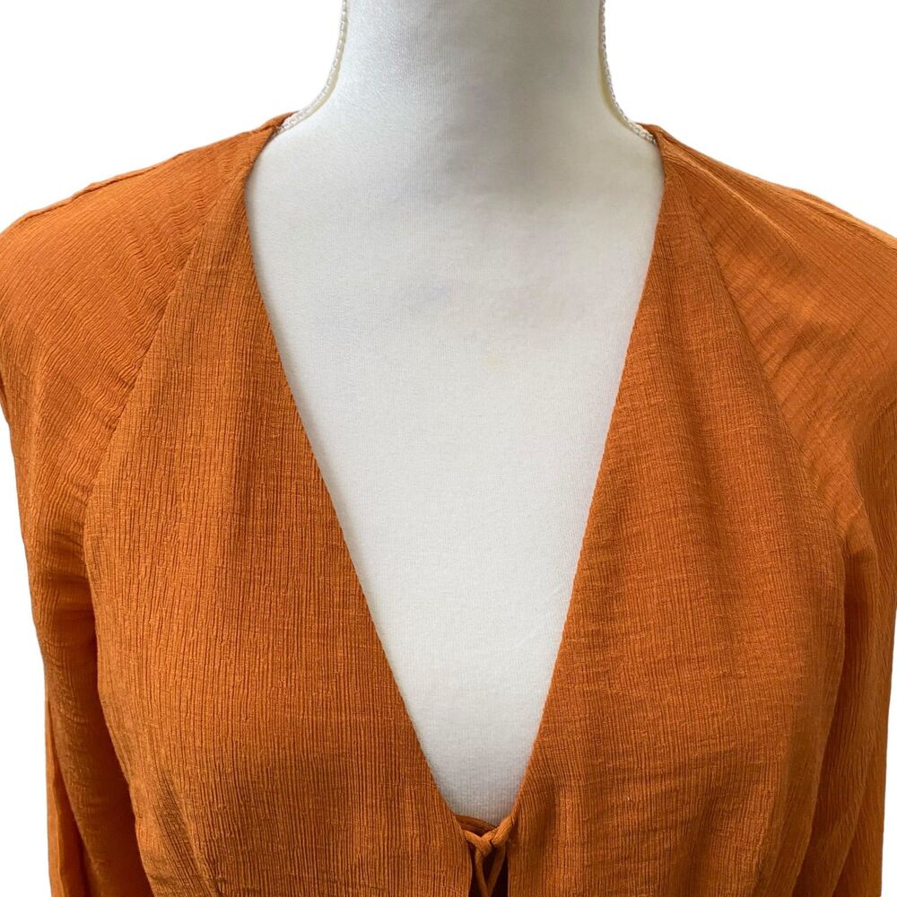 ALEXIS Reagan Burnt Orange Tiered Peplum Lace Up Adjustable Front Blouse Size XS